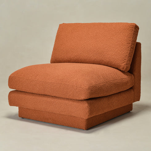 Montyne Armless Bouclé Chair - Rich Caramel Upholstery | Earth Tone Accent Chair | Kinwell Furniture | Mid-century Modern Style